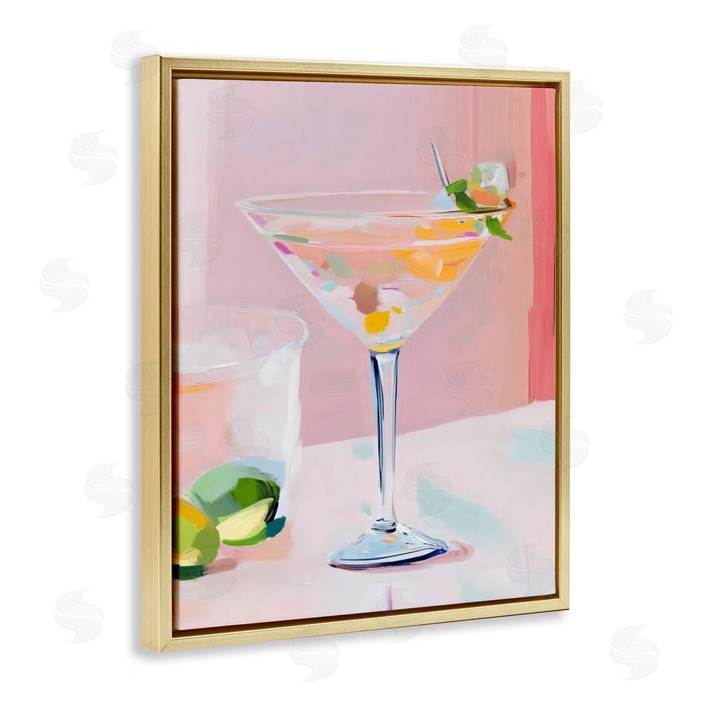 The Prints Vibe Pink Martini Bar with Lime Gold Floating Framed Canvas Wall Art