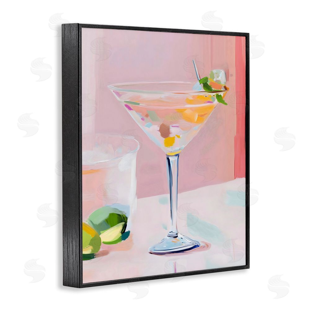 The Prints Vibe Pink Martini Bar with Lime Black Framed Giclee Wall Art