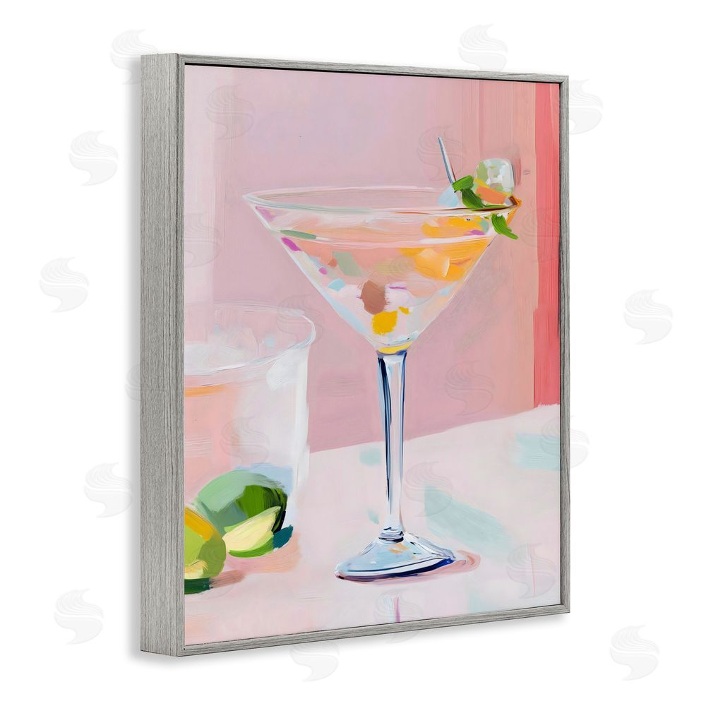 The Prints Vibe Pink Martini Bar with Lime Gray Framed Giclee Wall Art