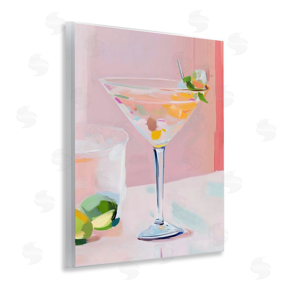 The Prints Vibe Pink Martini Bar with Lime Wall Plaque Home Decor Art Print