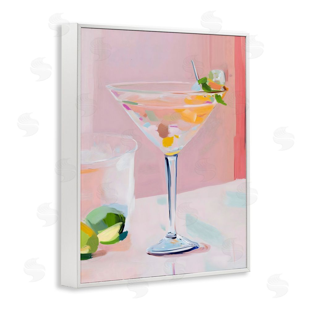 The Prints Vibe Pink Martini Bar with Lime White Framed Giclee Wall Art