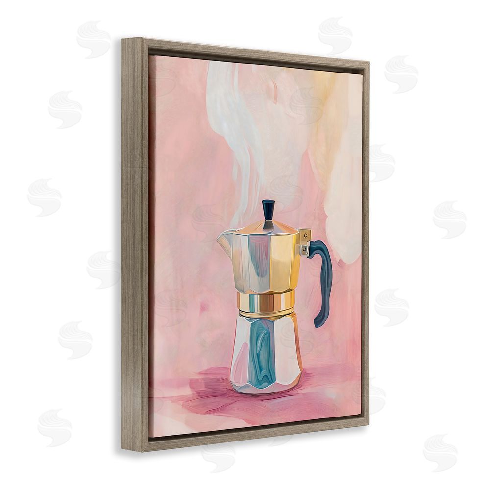 The Prints Vibe Vintage Coffee Maker on Pink Brown Floating Framed Canvas Wall Art Print