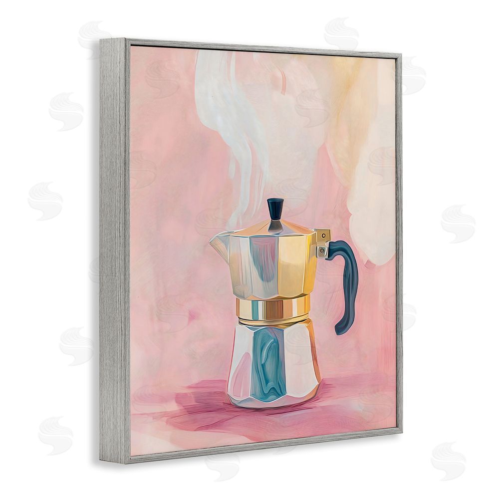 The Prints Vibe Vintage Coffee Maker on Pink Gray Framed Giclee Wall Art Print