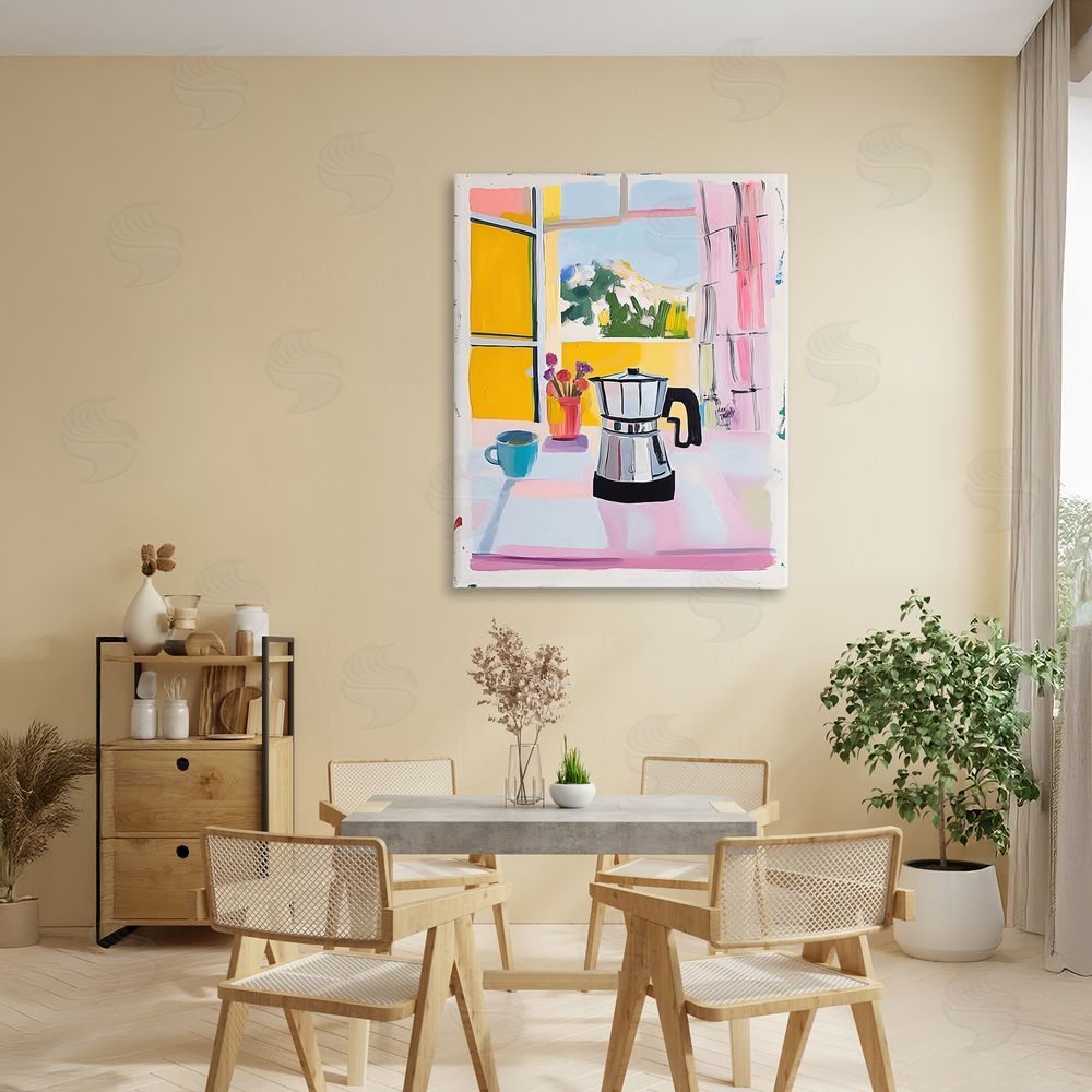 The Prints Vibe Italian Moka Pot Kitchen Stretched Canvas Wall Art in Room