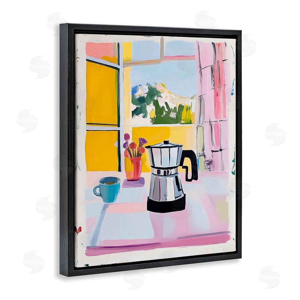 The Prints Vibe Italian Moka Pot Kitchen Black Floating Framed Canvas Wall Art