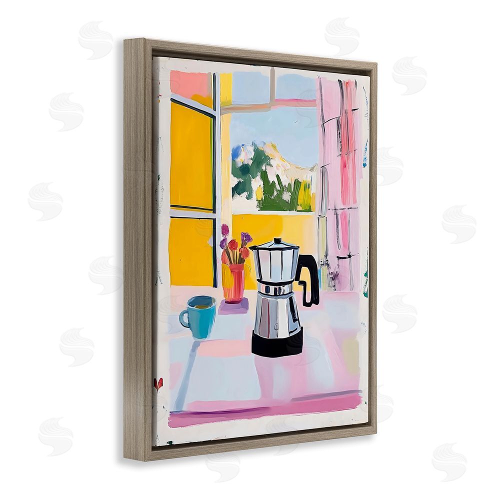 The Prints Vibe Italian Moka Pot Kitchen Brown Floating Framed Canvas Wall Art