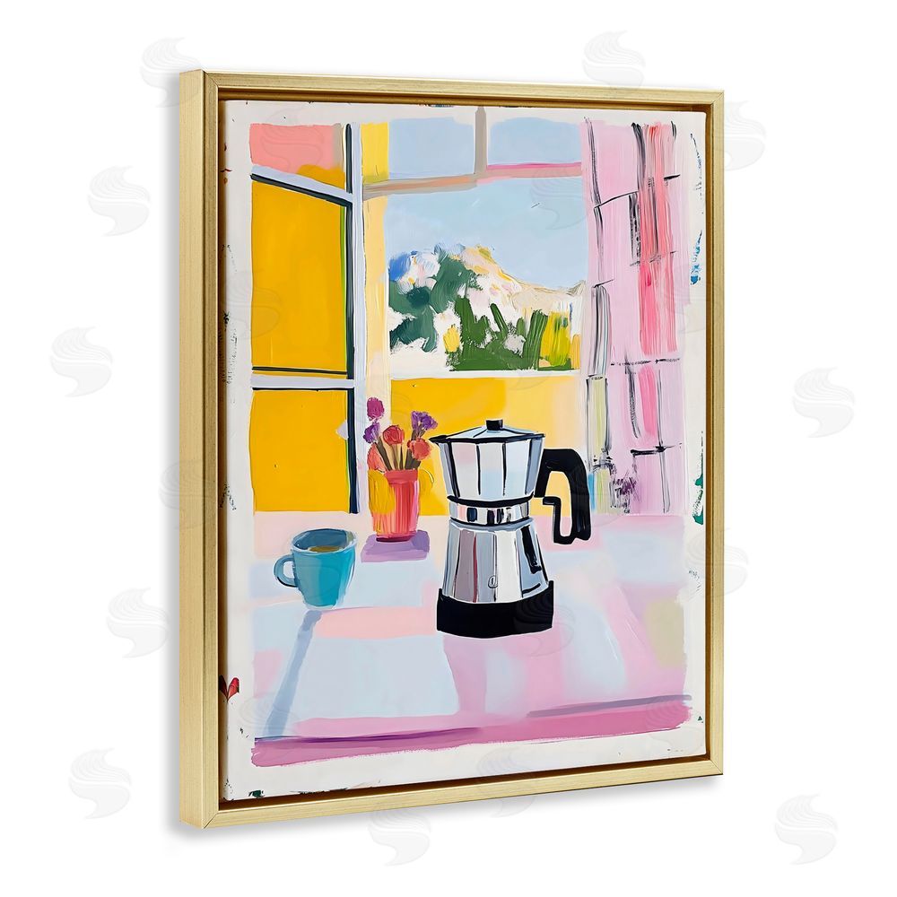 The Prints Vibe Italian Moka Pot Kitchen Gold Floating Framed Canvas Wall Art