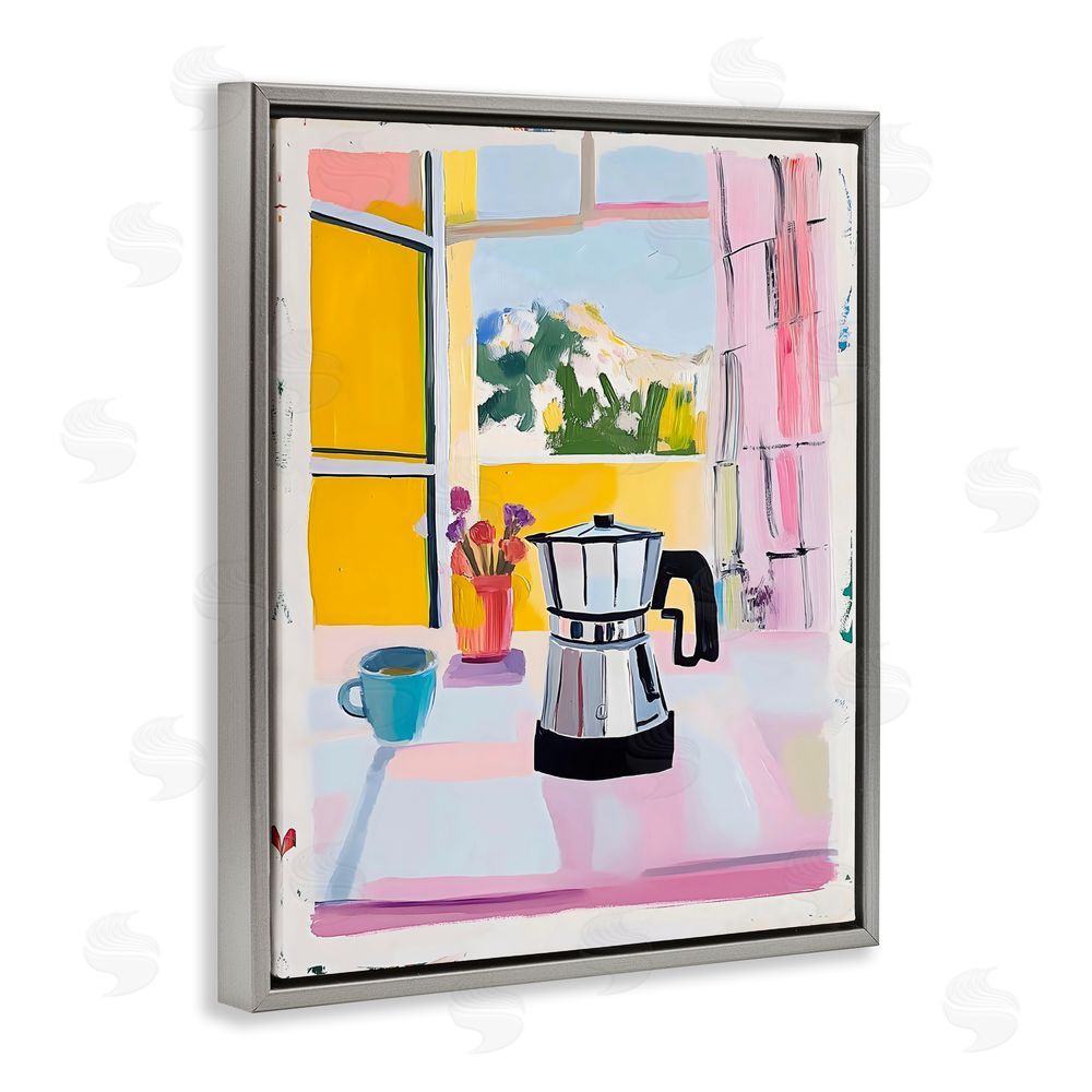 The Prints Vibe Italian Moka Pot Kitchen Gray Floating Framed Canvas Wall Art