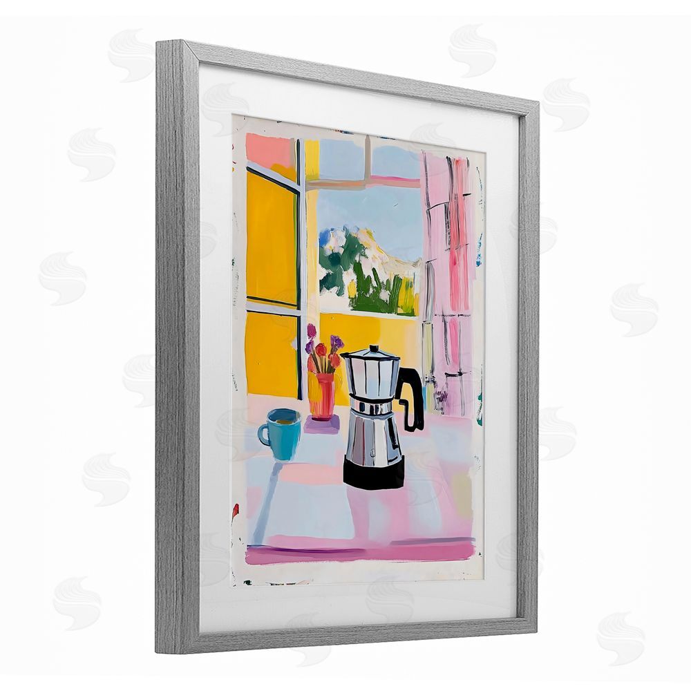 The Prints Vibe Italian Moka Pot Kitchen Gray Framed Print Under Glass Wall Art