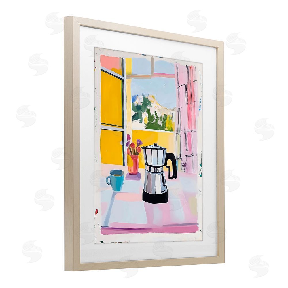 The Prints Vibe Italian Moka Pot Kitchen Brown Framed Print Under Glass Wall Art
