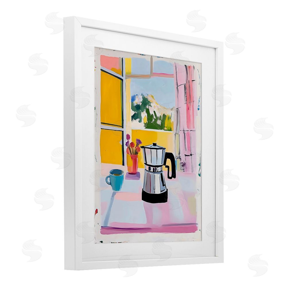 The Prints Vibe Italian Moka Pot Kitchen White Framed Print Under Glass Wall Art