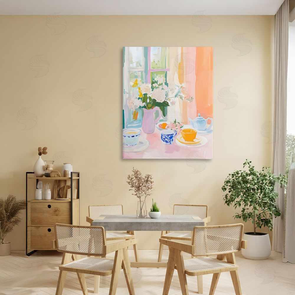 The Prints Vibe Breakfast Still Life Abstraction Stretched Canvas Wall Art Print in Room
