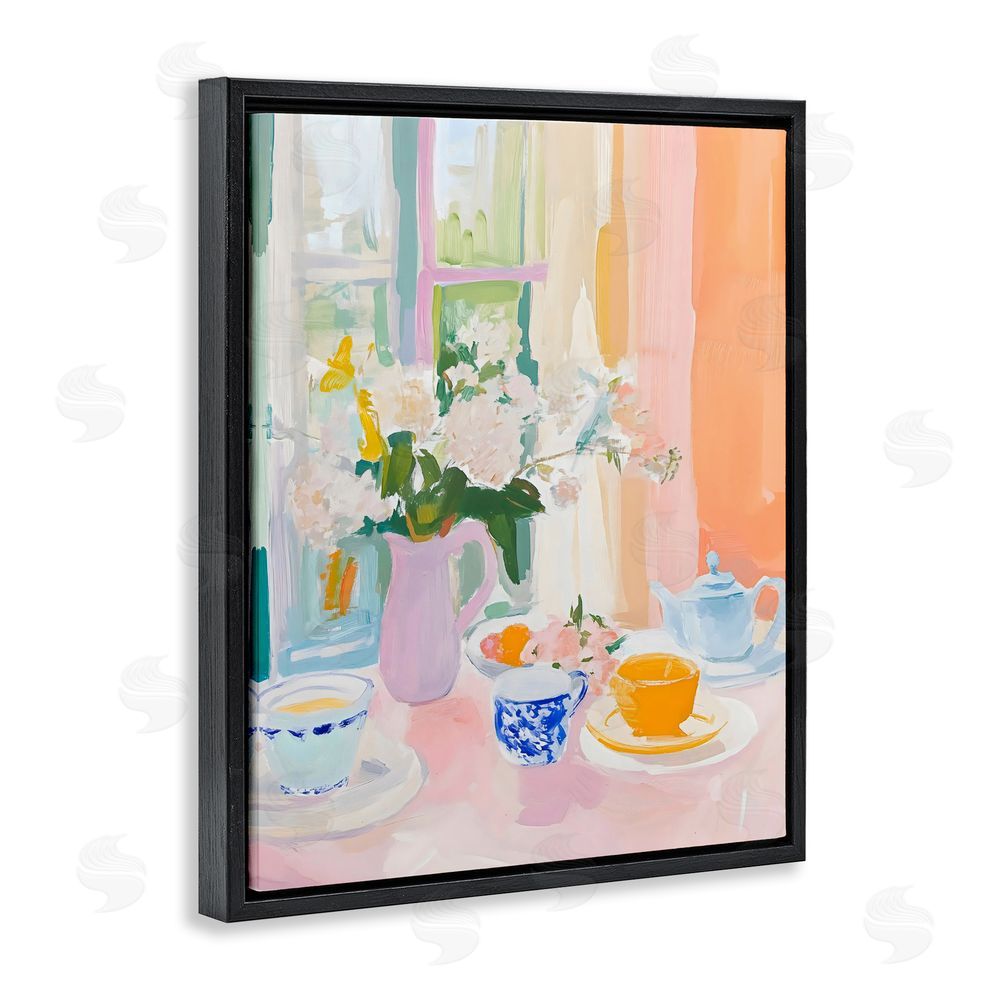 The Prints Vibe Breakfast Still Life Abstraction Black Floating Frame Stretched Canvas Wall Art Print
