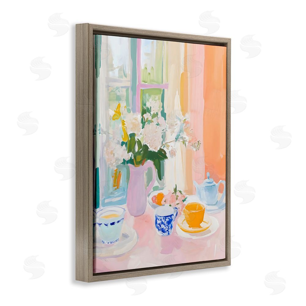 The Prints Vibe Breakfast Still Life Abstraction Brown Floating Frame Stretched Canvas Wall Art Print