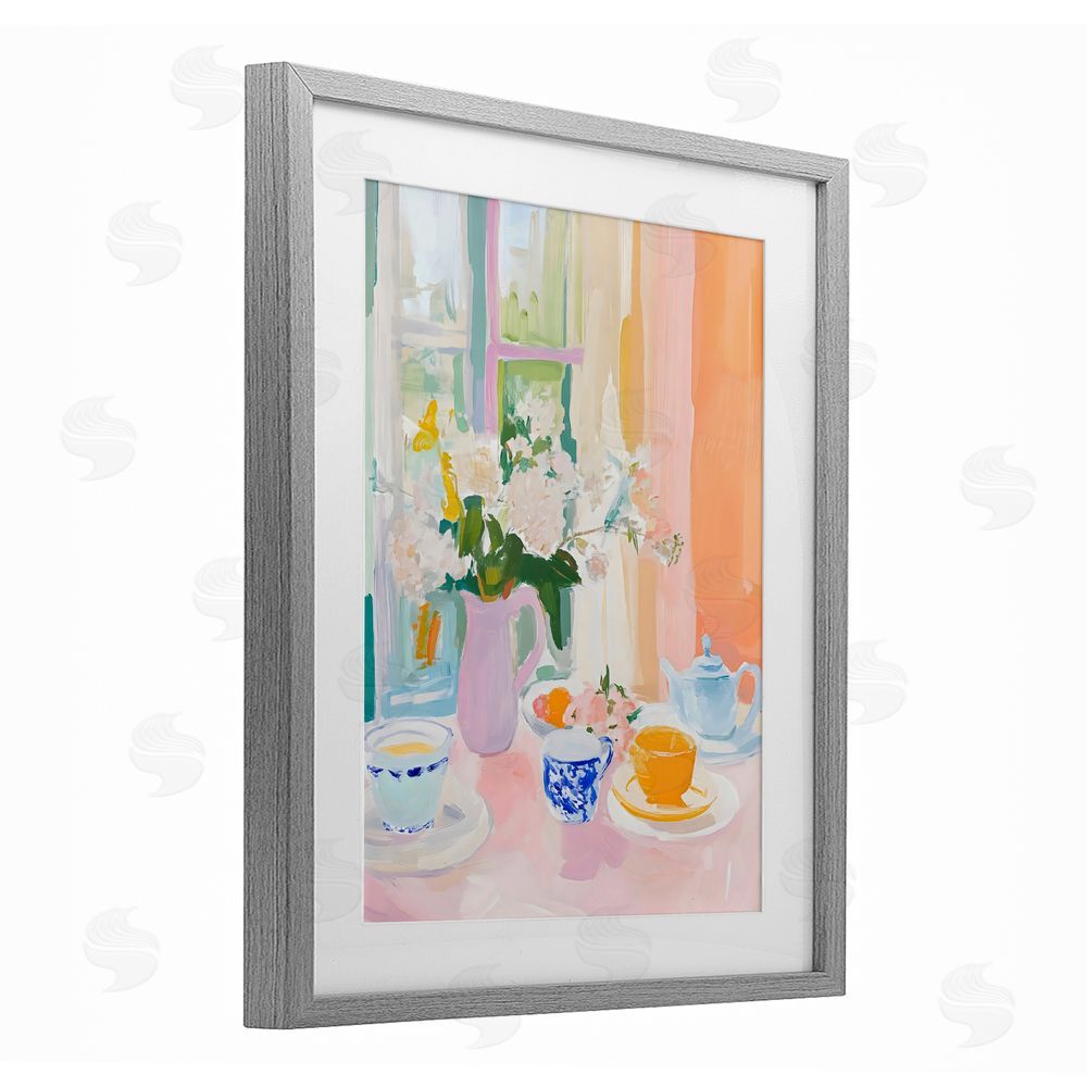 The Prints Vibe Breakfast Still Life Abstraction Gray Framed Print Under Glass with Matting Wall Art