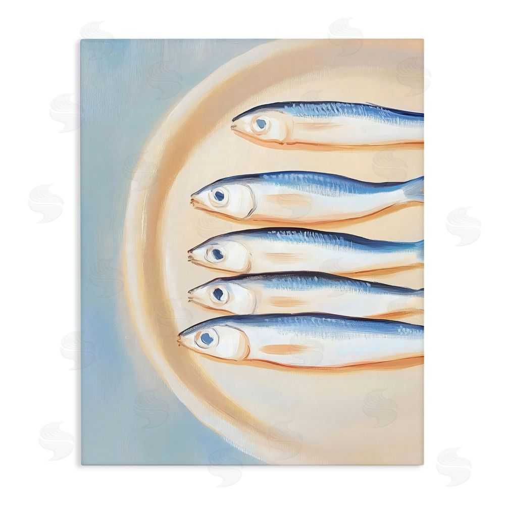 The Prints Vibe Plate of Sardines Stretched Canvas Wall Art