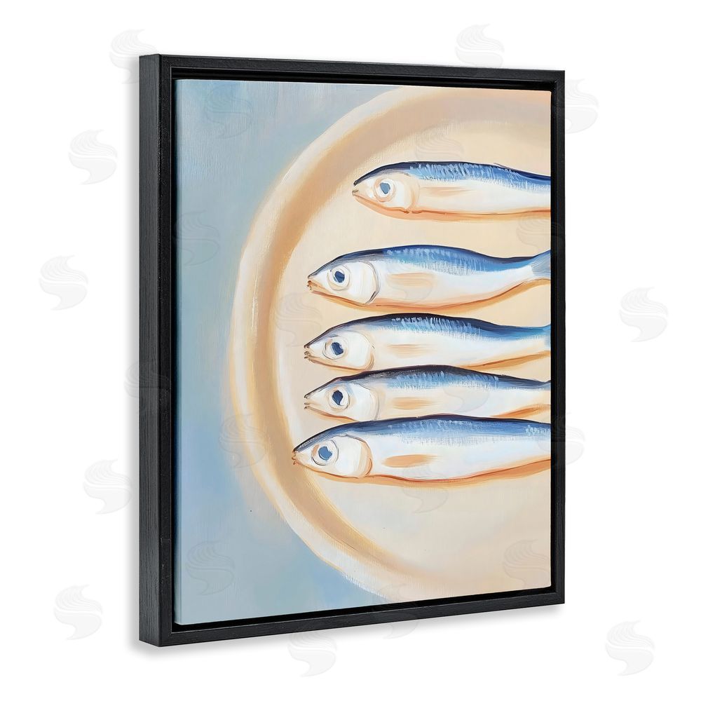 The Prints Vibe Plate of Sardines Black Floating Framed Canvas Wall Art