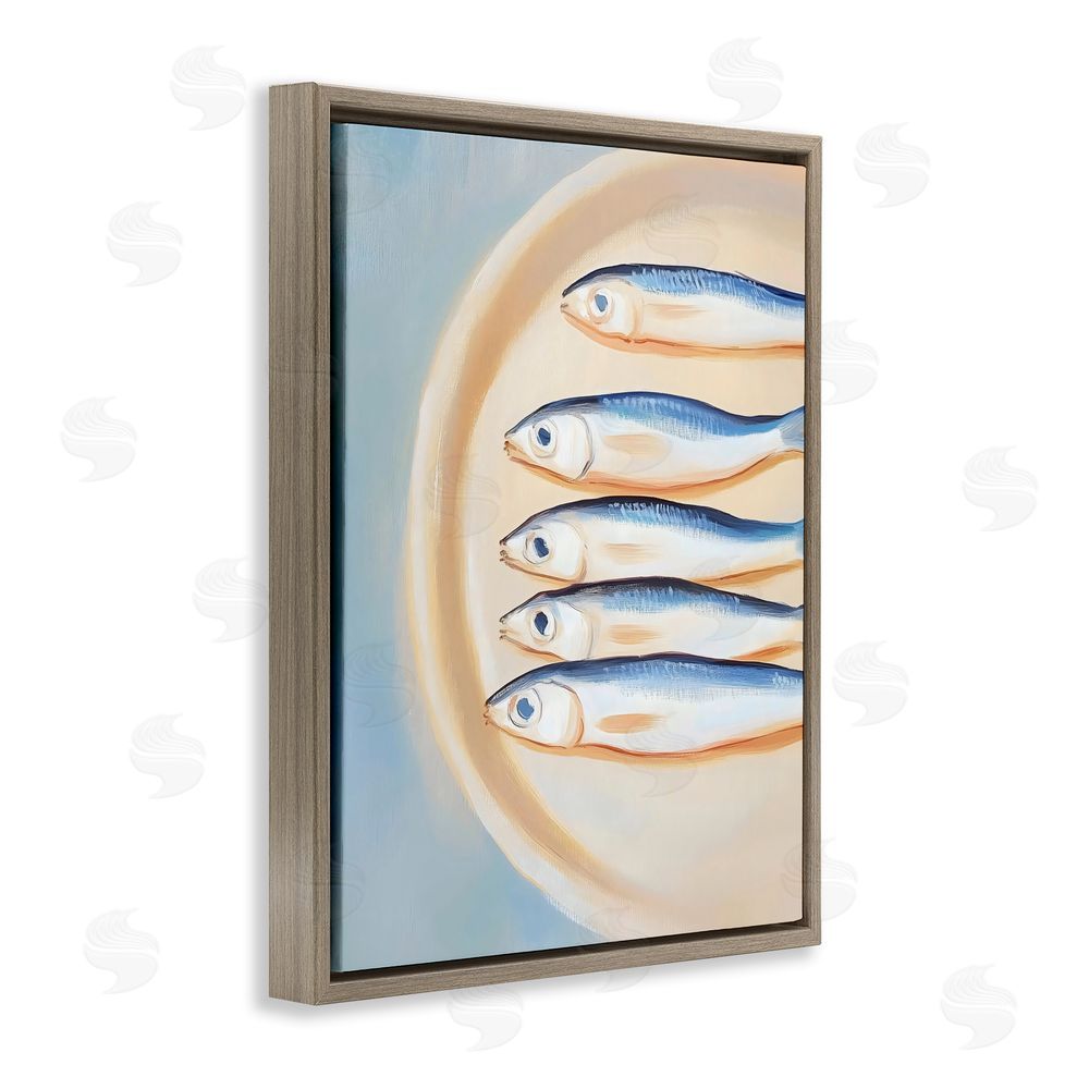 The Prints Vibe Plate of Sardines Brown Floating Framed Canvas Wall Art