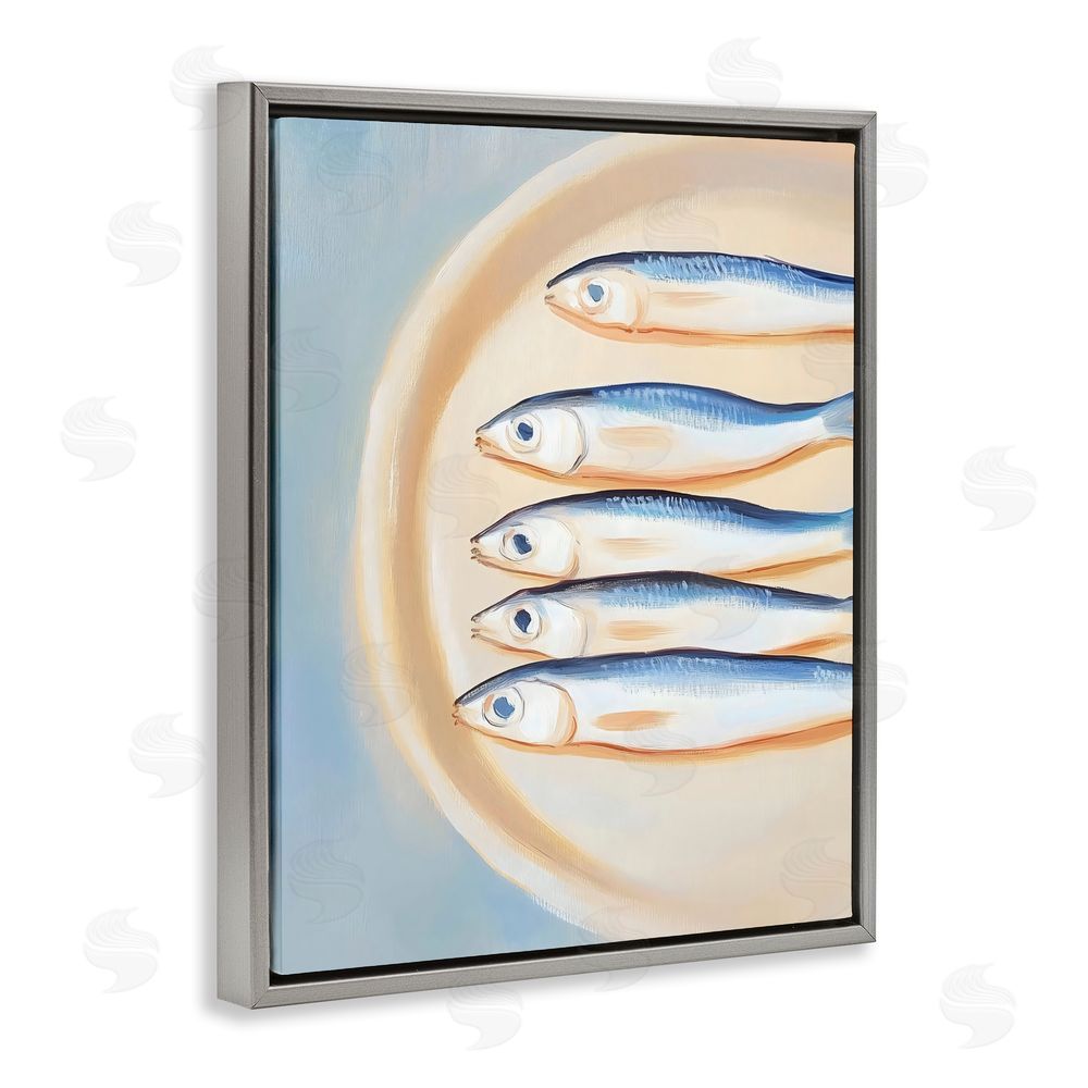 The Prints Vibe Plate of Sardines Gray Floating Framed Canvas Wall Art