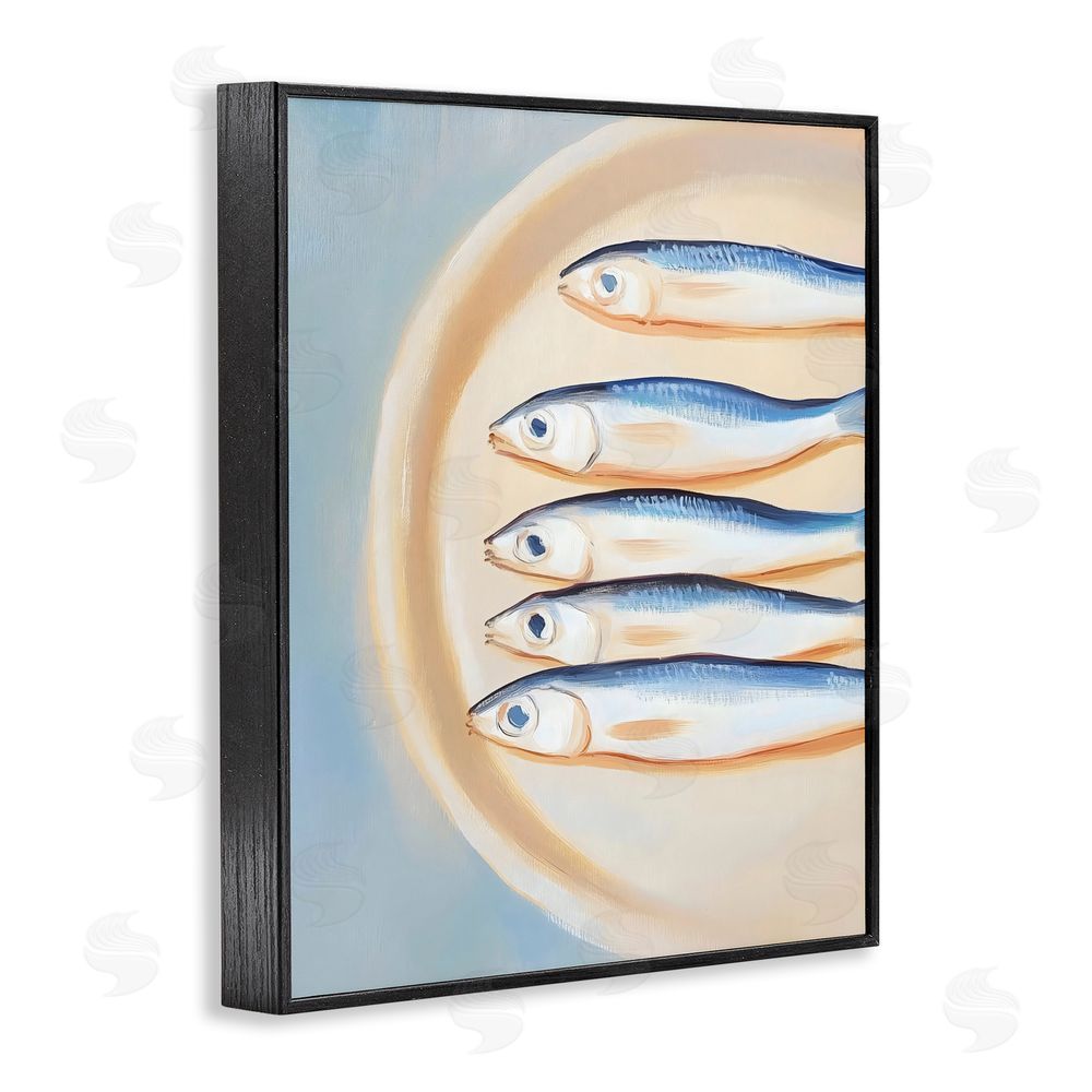 The Prints Vibe Plate of Sardines Black Framed Giclee Wall Art