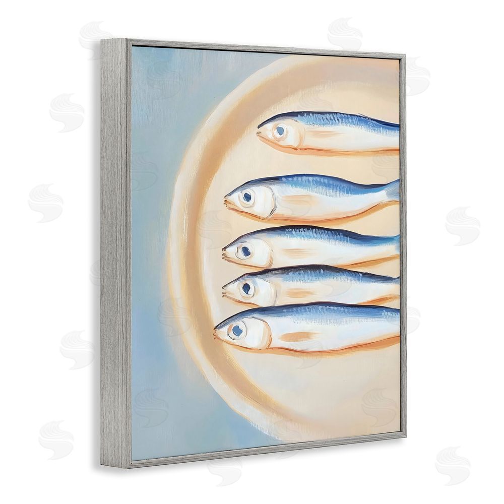 The Prints Vibe Plate of Sardines Gray Framed Giclee Wall Art