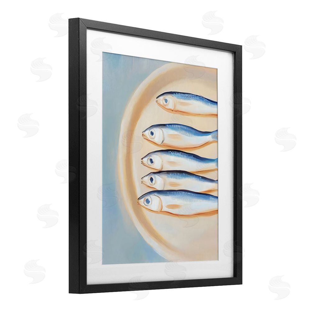 The Prints Vibe Plate of Sardines Black Framed Print Under Glass Wall Art