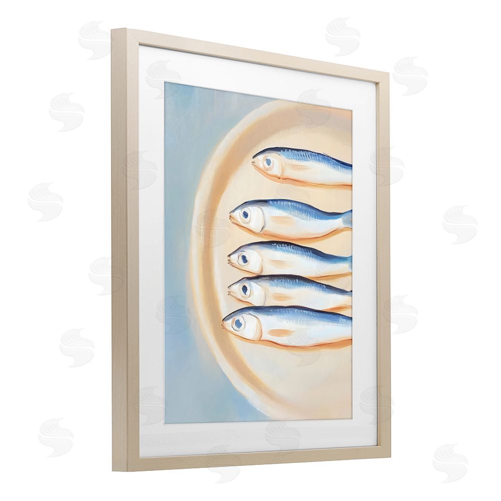 The Prints Vibe Plate of Sardines Brown Framed Print Under Glass Wall Art