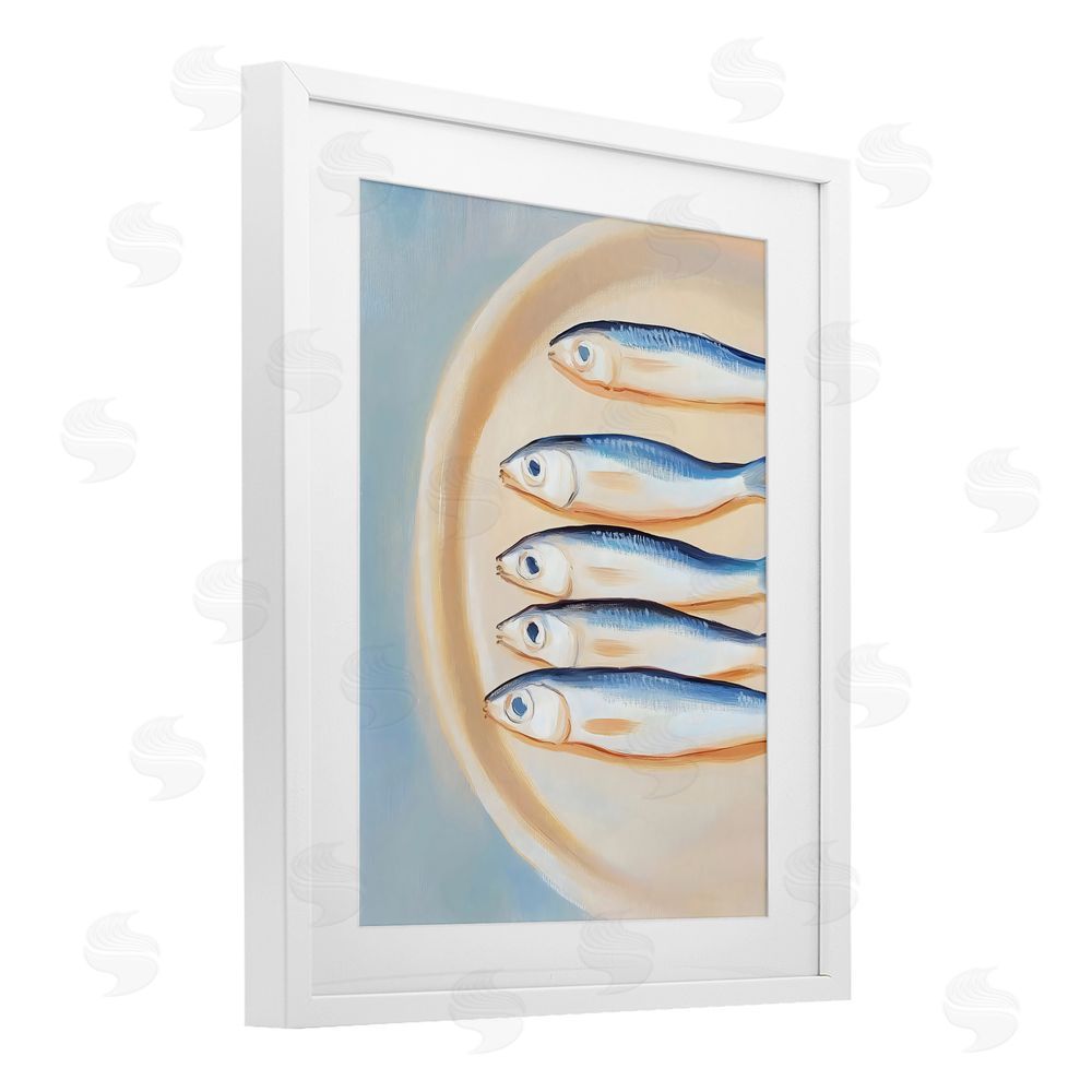The Prints Vibe Plate of Sardines White Framed Print Under Glass Wall Art