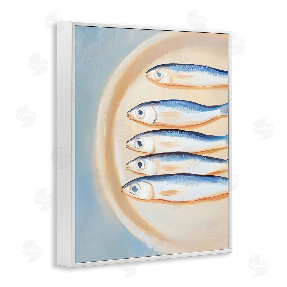 The Prints Vibe Plate of Sardines White Framed Giclee Wall Art