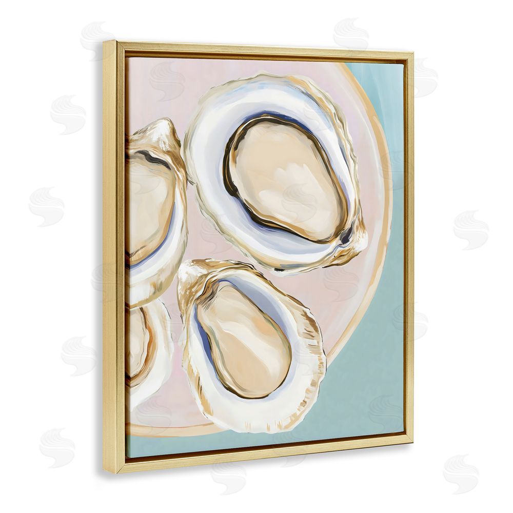 The Prints Vibe Plate of Oysters Gold Floating Framed Canvas Wall Art