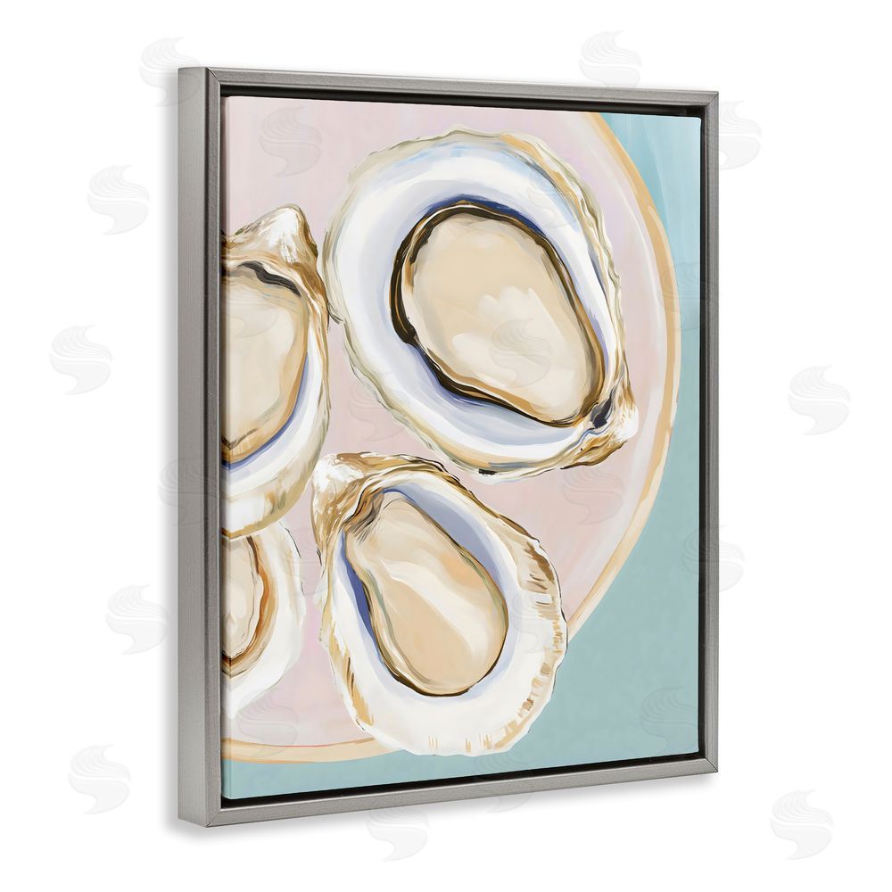 The Prints Vibe Plate of Oysters Gray Floating Framed Canvas Wall Art