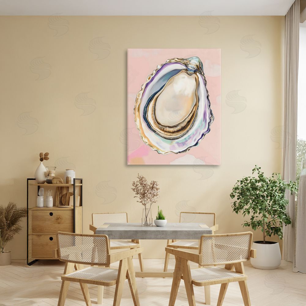 The Prints Vibe Pink Oyster Shell Elegance Stretched Canvas Wall Art in Room