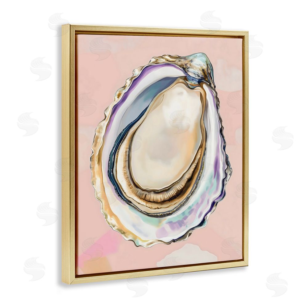 The Prints Vibe Pink Oyster Shell Elegance Gold Floating Framed Canvas Wall Art