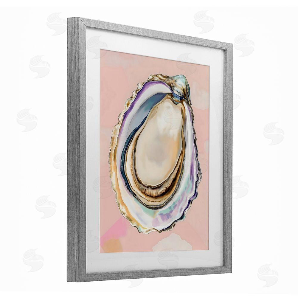 The Prints Vibe Pink Oyster Shell Elegance Gray Framed Print Under Glass Wall Art
