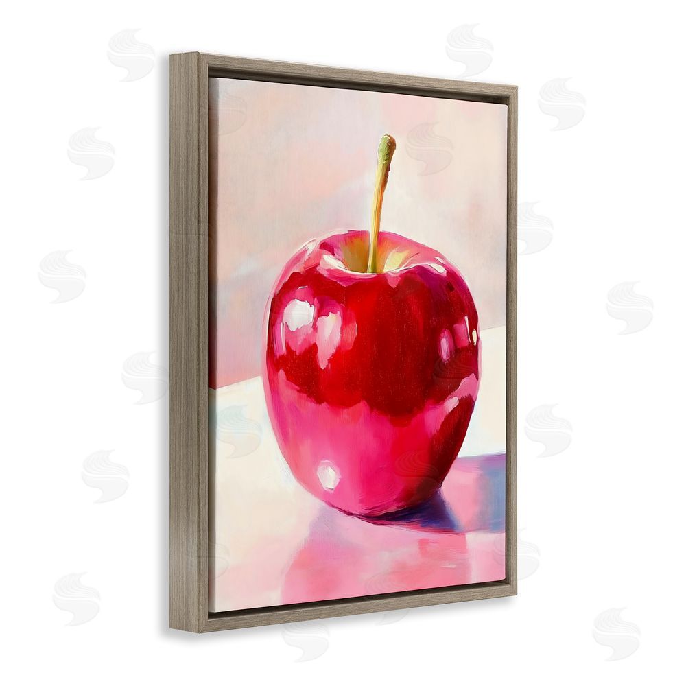 The Prints Vibe Shiny Red Apple Reflection Brown Floating Framed Canvas Wall Art Print