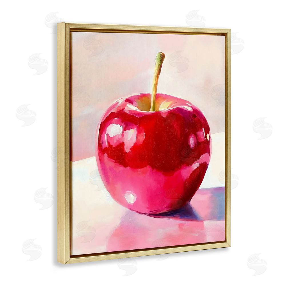 The Prints Vibe Shiny Red Apple Reflection Gold Floating Framed Canvas Wall Art Print
