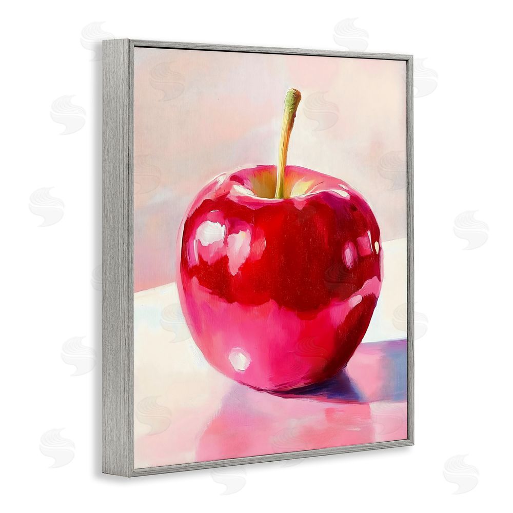 The Prints Vibe Shiny Red Apple Reflection Gray Framed Giclee Wall Art Print