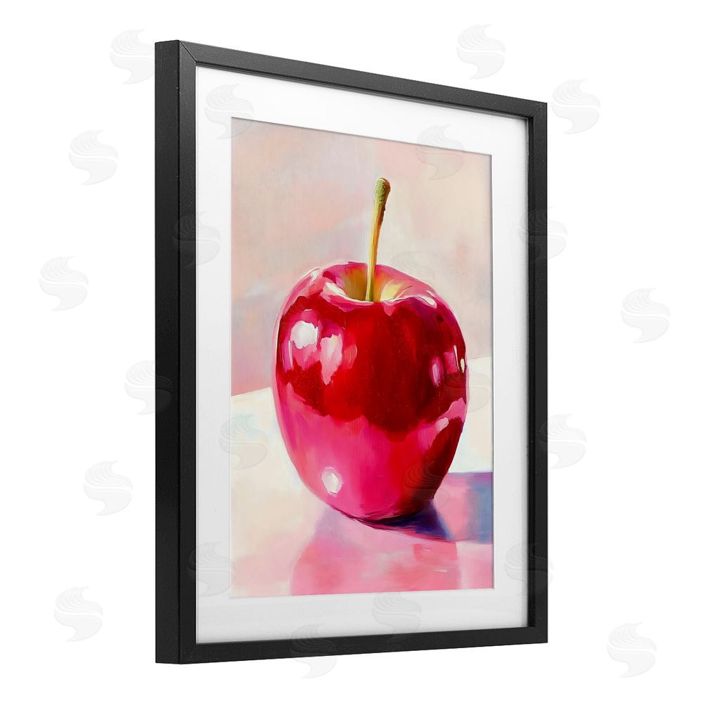 The Prints Vibe Shiny Red Apple Reflection Black Framed Print Under Glass with White Mat Wall Art