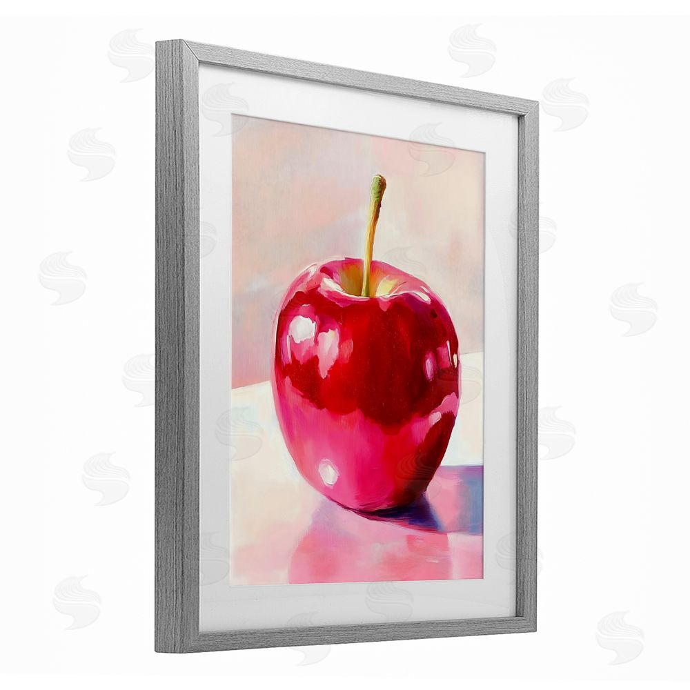 The Prints Vibe Shiny Red Apple Reflection Gray Framed Print Under Glass with White Mat Wall Art
