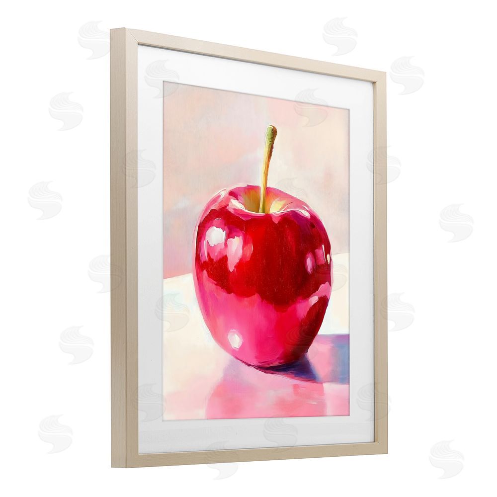 The Prints Vibe Shiny Red Apple Reflection Brown Framed Print Under Glass with White Mat Wall Art