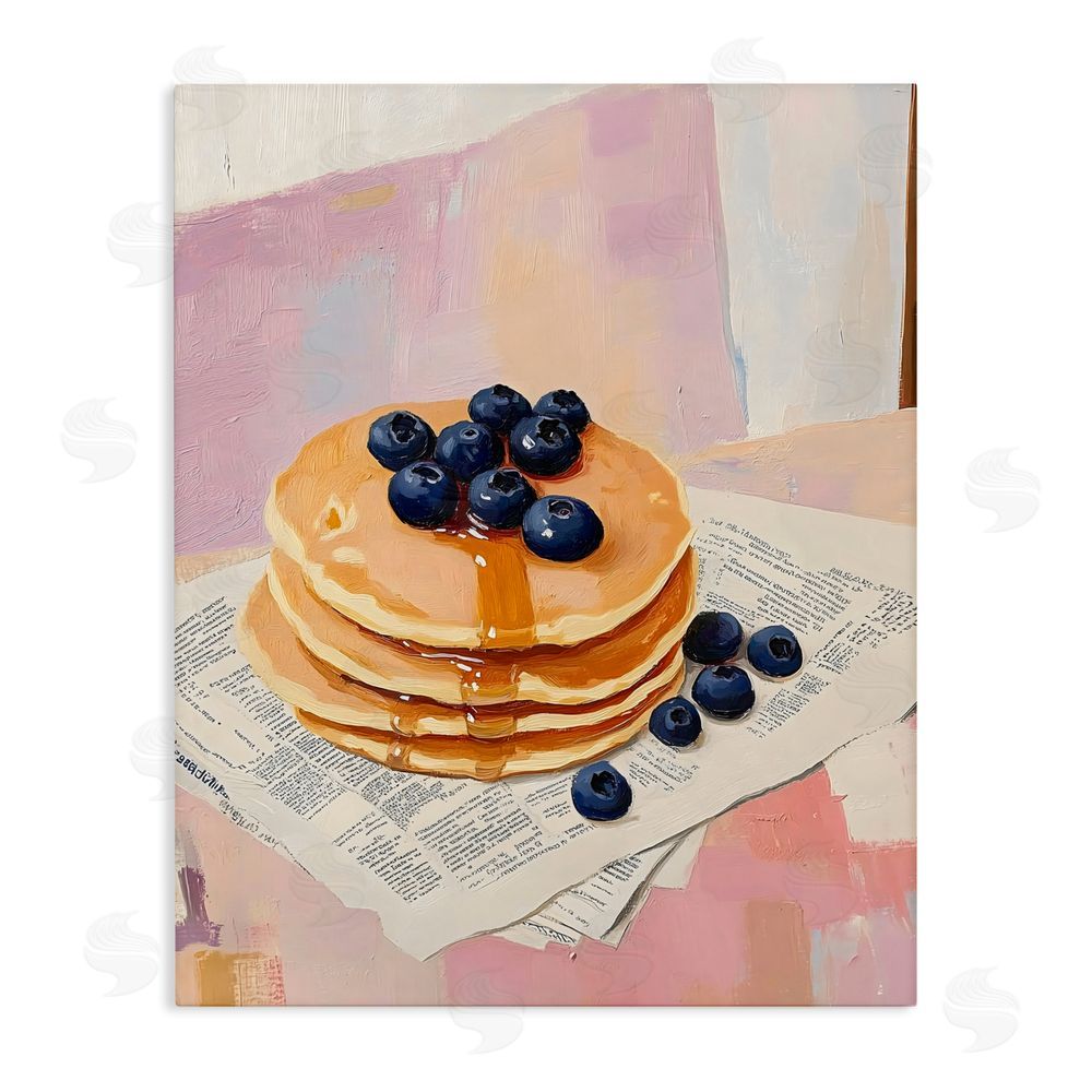 The Prints Vibe Blueberry Pancakes with Syrup Stretched Canvas Wall Art Print