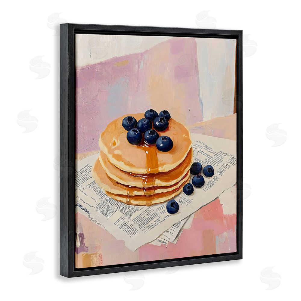 The Prints Vibe Blueberry Pancakes with Syrup Black Floating Frame Stretched Canvas Wall Art Print