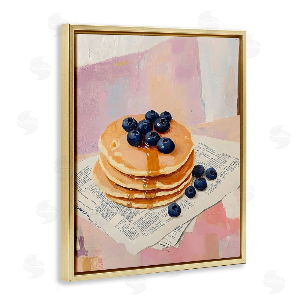 The Prints Vibe Blueberry Pancakes with Syrup Gold Floating Frame Stretched Canvas Wall Art Print