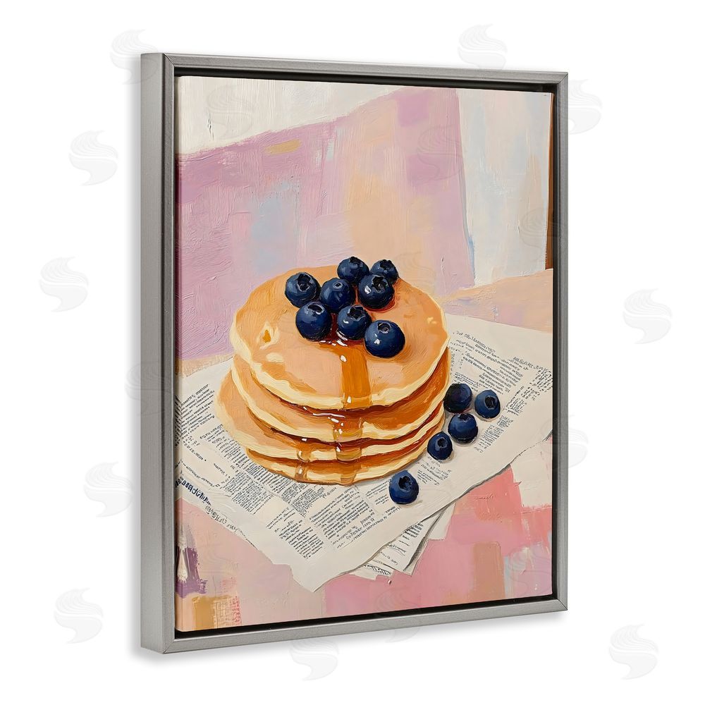 The Prints Vibe Blueberry Pancakes with Syrup Gray Floating Frame Stretched Canvas Wall Art Print