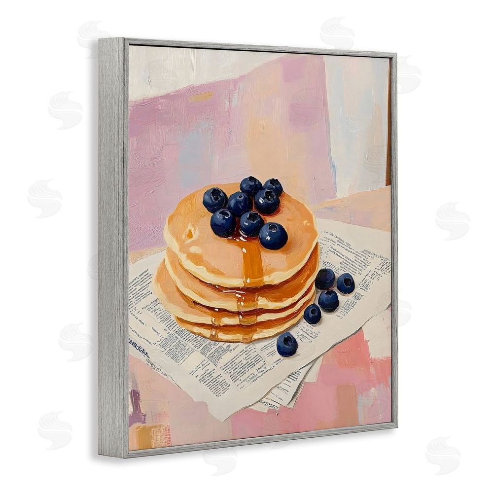 The Prints Vibe Blueberry Pancakes with Syrup Gray Framed Giclee Wall Art Print