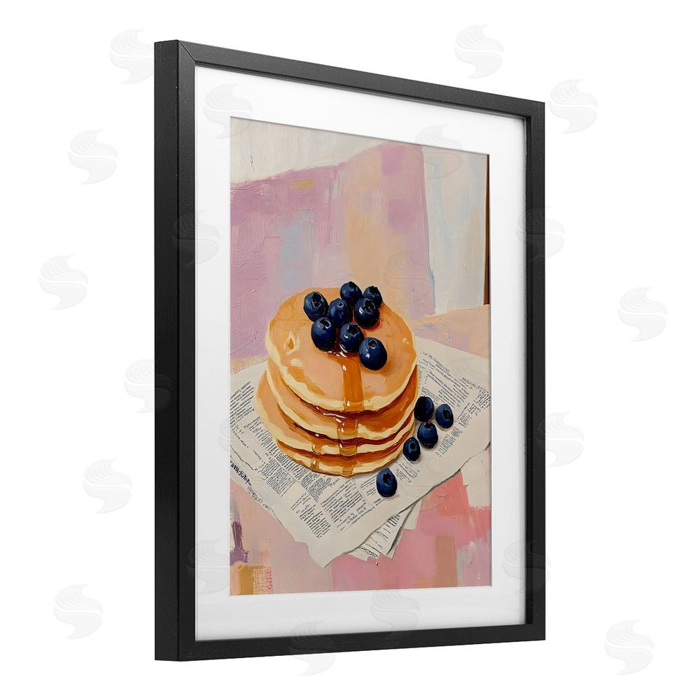 The Prints Vibe Blueberry Pancakes with Syrup Black Framed Print Under Glass with Matting Wall Art