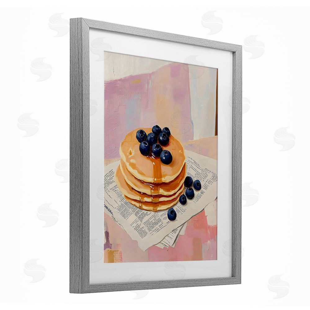 The Prints Vibe Blueberry Pancakes with Syrup Gray Framed Print Under Glass with Matting Wall Art