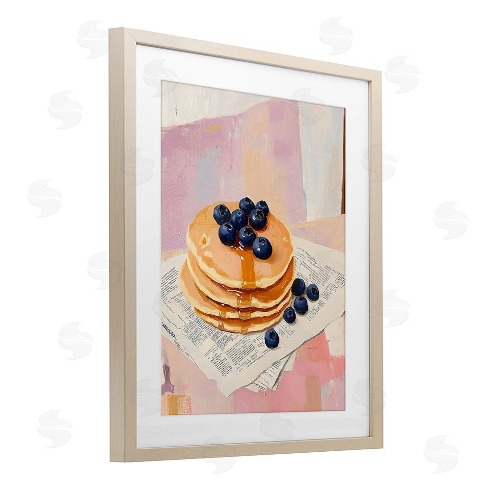 The Prints Vibe Blueberry Pancakes with Syrup Brown Framed Print Under Glass with Matting Wall Art