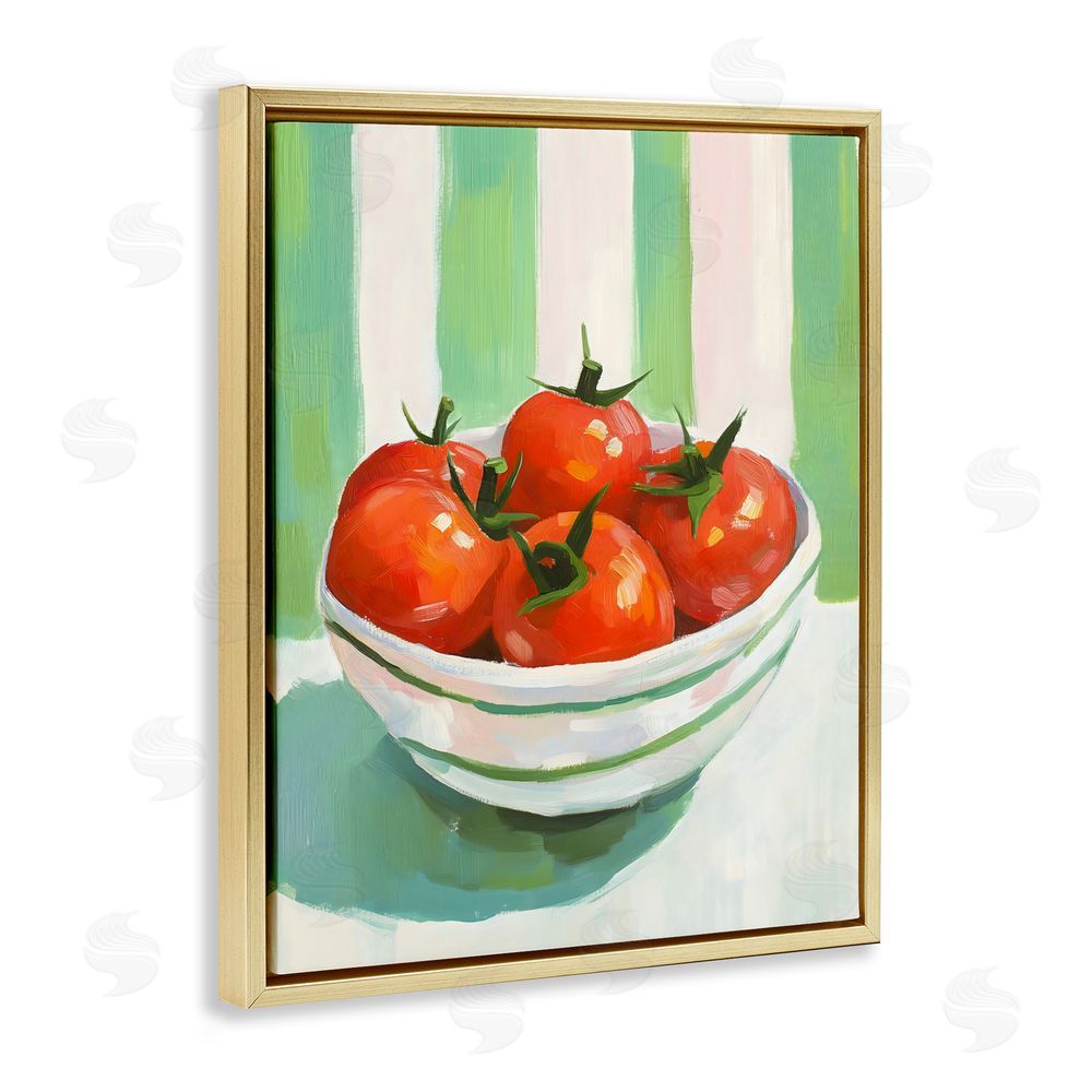 The Prints Vibe Bowl of Fresh Tomatoes Gold Floating Frame Stretched Canvas Wall Art Print