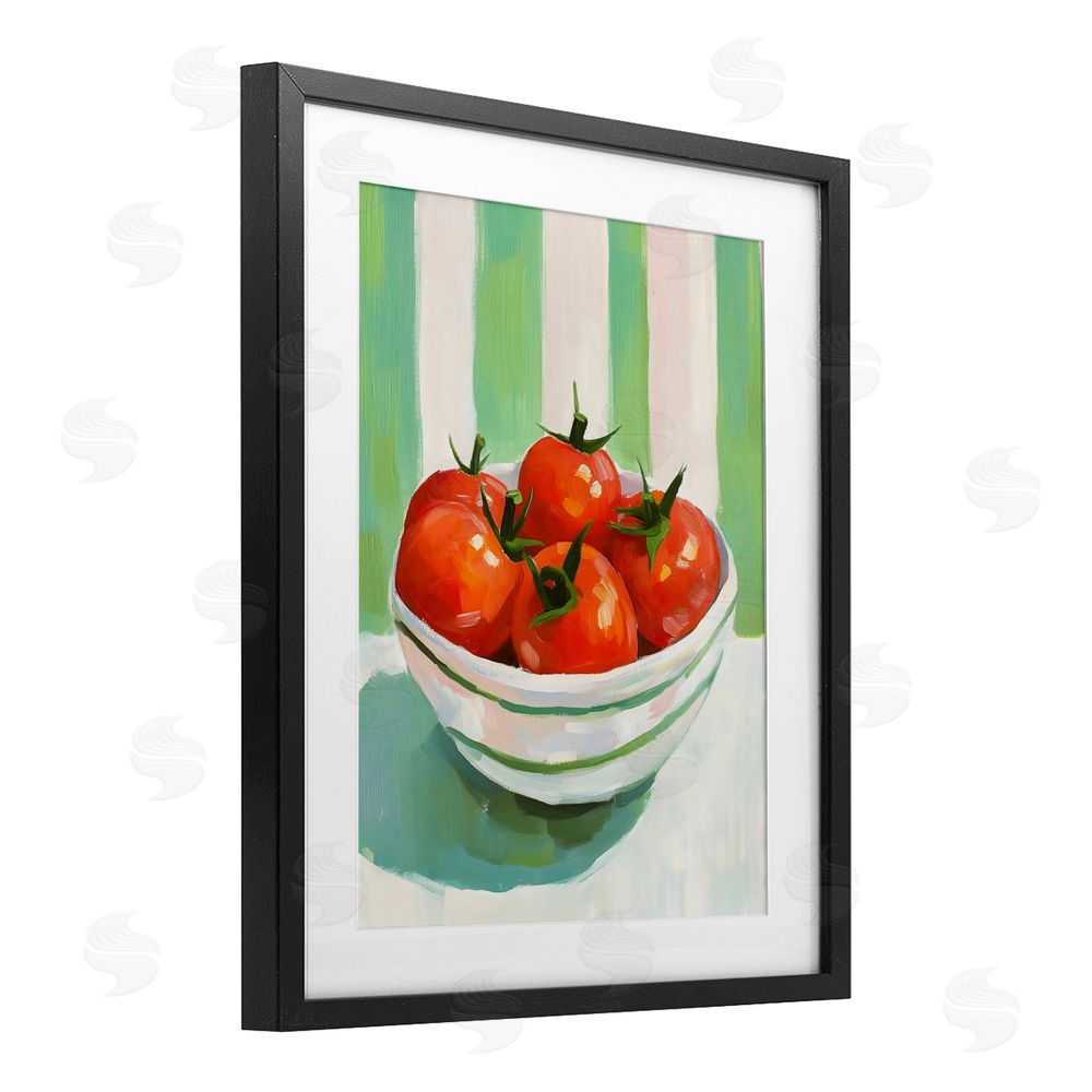 The Prints Vibe Bowl of Fresh Tomatoes Black Framed Print Under Glass with Matting Wall Art